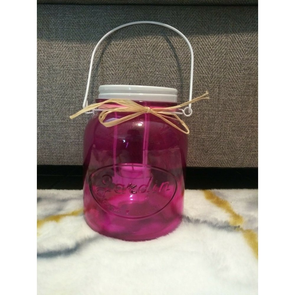Jardin Pink Glass Mason Jar Tea Light Candle Holders Lantern "Grow With Love"